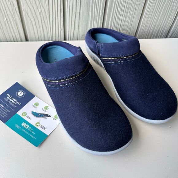 Revitalign Eden Wool Suede Orthopedic Slip-On Clog Navy Grey SZ 9B NWOB - Picture 1 of 12